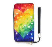 DWTJKMS Colorful Rainbow Love Heart Long Wallet Slim PU Leather Wallets for Men Women Minimalist Wallet with Card Slots, white, 20x10.5cm