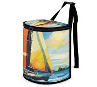 DWTJKMS Colorful Sail Boat Car Trash Can with Lid Large Capacity Hanging Auto Trash Bin Leak-Proof Waterproof Trash Bin Cars Must Haves Interior Accessories