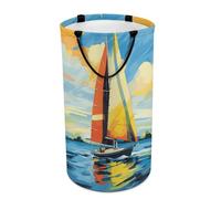 DWTJKMS Colorful Sail Boat Laundry Basket, Collapsible Dirty Clothes Hamper with Easy Carry Handles, Large Storage Basket for Laundry Room Dorm, Family