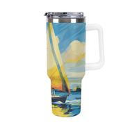 DWTJKMS Colorful Sail Boat Stainless Steel Tumbler 40 Oz Leak-proof Large Capacity Car Cup with Handle Straw Double Wall Vacuum Insulated Cup Reusable Keeps Cold Or Hot White-style