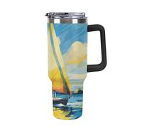 DWTJKMS Colorful Sail Boat Stainless Steel Tumbler 40 Oz Leak-proof Large Capacity Car Cup with Handle Straw Double Wall Vacuum Insulated Cup Reusable Keeps Cold Or Hot Black-style