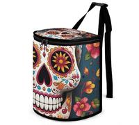 DWTJKMS Colorful Sugar Skull Car Trash Can with Lid Large Capacity Hanging Auto Trash Bin Leak-Proof Waterproof Trash Bin Cars Must Haves Interior Accessories