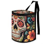 DWTJKMS Colorful Sugar Skull Car Trash Can with Lid Large Capacity Hanging Auto Trash Bin Leak-Proof Waterproof Trash Bin Cars Must Haves Interior Accessories