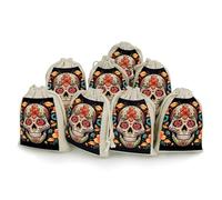DWTJKMS Colorful Sugar Skull Gift Pouches 8PCS Portable Small Drawstring Storage Bags Pouches Reusable Cotton Linen Bunches Pocket For Wedding, Travel, Office, Workout (Unisex)