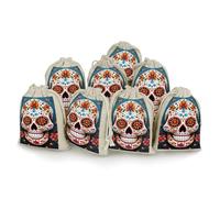 DWTJKMS Colorful Sugar Skull Gift Pouches 8PCS Portable Small Drawstring Storage Bags Pouches Reusable Cotton Linen Bunches Pocket For Wedding, Travel, Office, Workout (Unisex)