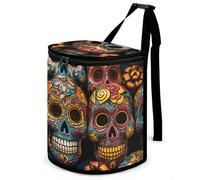 DWTJKMS Colorful Sugar Skulls Car Trash Can with Lid Large Capacity Hanging Auto Trash Bin Leak-Proof Waterproof Trash Bin Cars Must Haves Interior Accessories