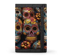 DWTJKMS Colorful Sugar Skulls Wallet Minimalist Mens Slim Trifold Wallets Modern Fashion Wallets Anti-Theft Wallet Holds Cards And Cash