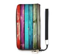 DWTJKMS Colorful Wooden Boards Long Wallet Slim PU Leather Wallets for Men Women Minimalist Wallet with Card Slots, white, 20x10.5cm
