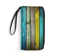 DWTJKMS Colorful Wooden Boards Long Wallet Slim PU Leather Wallets for Men Women Minimalist Wallet with Card Slots, white, 19.7x10.5cm