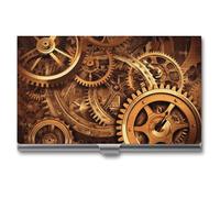 DWTJKMS Cool Steampunk Gears Business Card Holder Aluminum Alloy Card Case Metal Name Card Holder for Men Women Professional Credit Card ID Case for Office Business Unique Gift