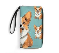 DWTJKMS Corgi Cute Dog Long Wallet Slim PU Leather Wallets for Men Women Minimalist Wallet with Card Slots, white, 19.7x10.5cm