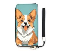 DWTJKMS Corgi Cute Dog Long Wallet Slim PU Leather Wallets for Men Women Minimalist Wallet with Card Slots, white, 20x10.5cm