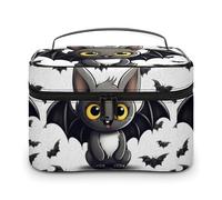 DWTJKMS Cute Bat Makeup Bag, Cosmetic Organizer Case Large Portable Capacity Make Up Bags Women Travel Toiletry Bags with Handle And Divider