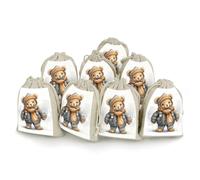 DWTJKMS Cute Bear Gift Pouches 8PCS Portable Small Drawstring Storage Bags Pouches Reusable Cotton Linen Bunches Pocket For Wedding, Travel, Office, Workout (Unisex)