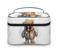 DWTJKMS Cute Bear Makeup Bag, Cosmetic Organizer Case Large Portable Capacity Make Up Bags Women Travel Toiletry Bags with Handle And Divider