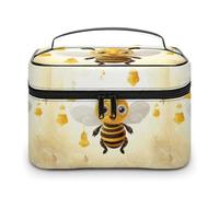 DWTJKMS Cute Bees Honey Makeup Bag, Cosmetic Organizer Case Large Portable Capacity Make Up Bags Women Travel Toiletry Bags with Handle And Divider