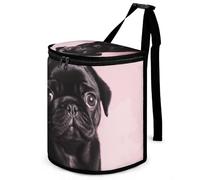 DWTJKMS Cute Black Pug Car Trash Can with Lid Large Capacity Hanging Auto Trash Bin Leak-Proof Waterproof Trash Bin Cars Must Haves Interior Accessories