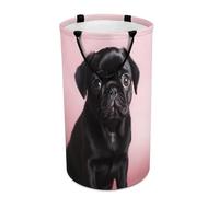 DWTJKMS Cute Black Pug Laundry Basket, Collapsible Dirty Clothes Hamper with Easy Carry Handles, Large Storage Basket for Laundry Room Dorm, Family