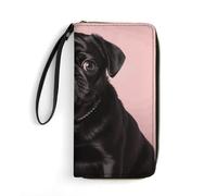 DWTJKMS Cute Black Pug Long Wallet Slim PU Leather Wallets for Men Women Minimalist Wallet with Card Slots, white, 19.7x10.5cm