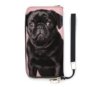 DWTJKMS Cute Black Pug Long Wallet Slim PU Leather Wallets for Men Women Minimalist Wallet with Card Slots, white, 20x10.5cm