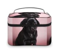 DWTJKMS Cute Black Pug Makeup Bag, Cosmetic Organizer Case Large Portable Capacity Make Up Bags Women Travel Toiletry Bags with Handle And Divider