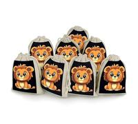 DWTJKMS Cute Cartoon Lion Gift Pouches 8PCS Portable Small Drawstring Storage Bags Pouches Reusable Cotton Linen Bunches Pocket For Wedding, Travel, Office, Workout (Unisex)