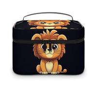 DWTJKMS Cute Cartoon Lion Makeup Bag, Cosmetic Organizer Case Large Portable Capacity Make Up Bags Women Travel Toiletry Bags with Handle And Divider