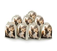 DWTJKMS Cute Chihuahua Gift Pouches 8PCS Portable Small Drawstring Storage Bags Pouches Reusable Cotton Linen Bunches Pocket For Wedding, Travel, Office, Workout (Unisex)