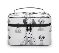 DWTJKMS Cute Dalmatian Makeup Bag, Cosmetic Organizer Case Large Portable Capacity Make Up Bags Women Travel Toiletry Bags with Handle And Divider