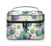 DWTJKMS Cute Dinosaur Makeup Bag, Cosmetic Organizer Case Large Portable Capacity Make Up Bags Women Travel Toiletry Bags with Handle And Divider