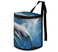 DWTJKMS Cute Dolphins Car Trash Can with Lid Large Capacity Hanging Auto Trash Bin Leak-Proof Waterproof Trash Bin Cars Must Haves Interior Accessories