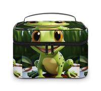 DWTJKMS Cute Frog Makeup Bag, Cosmetic Organizer Case Large Portable Capacity Make Up Bags Women Travel Toiletry Bags with Handle And Divider