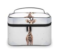 DWTJKMS Cute Giraffe Makeup Bag, Cosmetic Organizer Case Large Portable Capacity Make Up Bags Women Travel Toiletry Bags with Handle And Divider