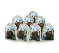 DWTJKMS Cute Hippos Gift Pouches 8PCS Portable Small Drawstring Storage Bags Pouches Reusable Cotton Linen Bunches Pocket For Wedding, Travel, Office, Workout (Unisex)