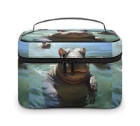 DWTJKMS Cute Hippos Makeup Bag, Cosmetic Organizer Case Large Portable Capacity Make Up Bags Women Travel Toiletry Bags with Handle And Divider