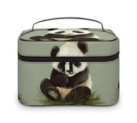 DWTJKMS Cute Little Panda Makeup Bag, Cosmetic Organizer Case Large Portable Capacity Make Up Bags Women Travel Toiletry Bags with Handle And Divider