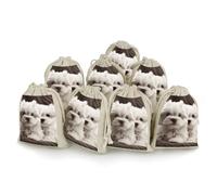 DWTJKMS Cute Maltese Puppy Gift Pouches 8PCS Portable Small Drawstring Storage Bags Pouches Reusable Cotton Linen Bunches Pocket For Wedding, Travel, Office, Workout (Unisex)