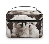 DWTJKMS Cute Maltese Puppy Makeup Bag, Cosmetic Organizer Case Large Portable Capacity Make Up Bags Women Travel Toiletry Bags with Handle And Divider