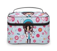 DWTJKMS Cute Nurse Makeup Bag, Cosmetic Organizer Case Large Portable Capacity Make Up Bags Women Travel Toiletry Bags with Handle And Divider