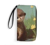DWTJKMS Cute Otter Long Wallet Slim PU Leather Wallets for Men Women Minimalist Wallet with Card Slots, white, 19.7x10.5cm