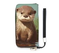 DWTJKMS Cute Otter Long Wallet Slim PU Leather Wallets for Men Women Minimalist Wallet with Card Slots, white, 20x10.5cm