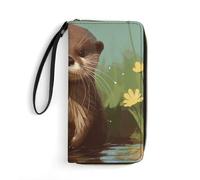 DWTJKMS Cute Otter Long Wallet Slim PU Leather Wallets for Men Women Minimalist Wallet with Card Slots, white, 19.7x10.5cm