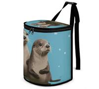 DWTJKMS Cute Otters Car Trash Can with Lid Large Capacity Hanging Auto Trash Bin Leak-Proof Waterproof Trash Bin Cars Must Haves Interior Accessories