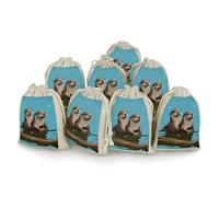 DWTJKMS Cute Otters Gift Pouches 8PCS Portable Small Drawstring Storage Bags Pouches Reusable Cotton Linen Bunches Pocket For Wedding, Travel, Office, Workout (Unisex)
