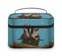DWTJKMS Cute Otters Makeup Bag, Cosmetic Organizer Case Large Portable Capacity Make Up Bags Women Travel Toiletry Bags with Handle And Divider