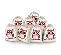 DWTJKMS Cute Owl Gift Pouches 8PCS Portable Small Drawstring Storage Bags Pouches Reusable Cotton Linen Bunches Pocket For Wedding, Travel, Office, Workout (Unisex)