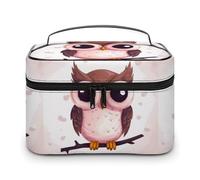 DWTJKMS Cute Owl Makeup Bag, Cosmetic Organizer Case Large Portable Capacity Make Up Bags Women Travel Toiletry Bags with Handle And Divider