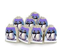 DWTJKMS Cute Penguin Gift Pouches 8PCS Portable Small Drawstring Storage Bags Pouches Reusable Cotton Linen Bunches Pocket For Wedding, Travel, Office, Workout (Unisex)