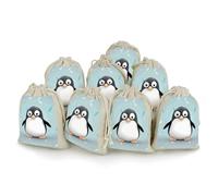DWTJKMS Cute Penguin Gift Pouches 8PCS Portable Small Drawstring Storage Bags Pouches Reusable Cotton Linen Bunches Pocket For Wedding, Travel, Office, Workout (Unisex)