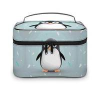 DWTJKMS Cute Penguin Makeup Bag, Cosmetic Organizer Case Large Portable Capacity Make Up Bags Women Travel Toiletry Bags with Handle And Divider